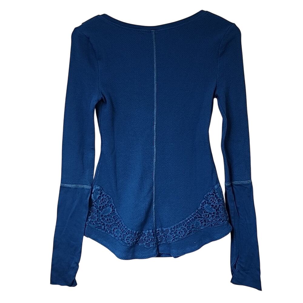 Free People Vintage Blue Lacey Applique Long Sleeve Thermal - Picture 3 of 10